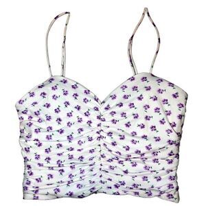 Zara Floral Summer Spaghetti Strap Cropped Top in Cream/Lavender Women’s S